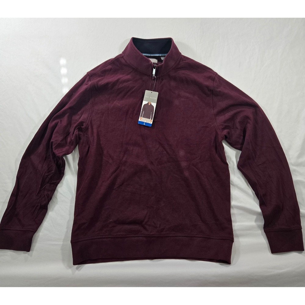 Ted Baker Mens Half Zip Sweater Large L Maroon Burgundy Pullover New With Tags